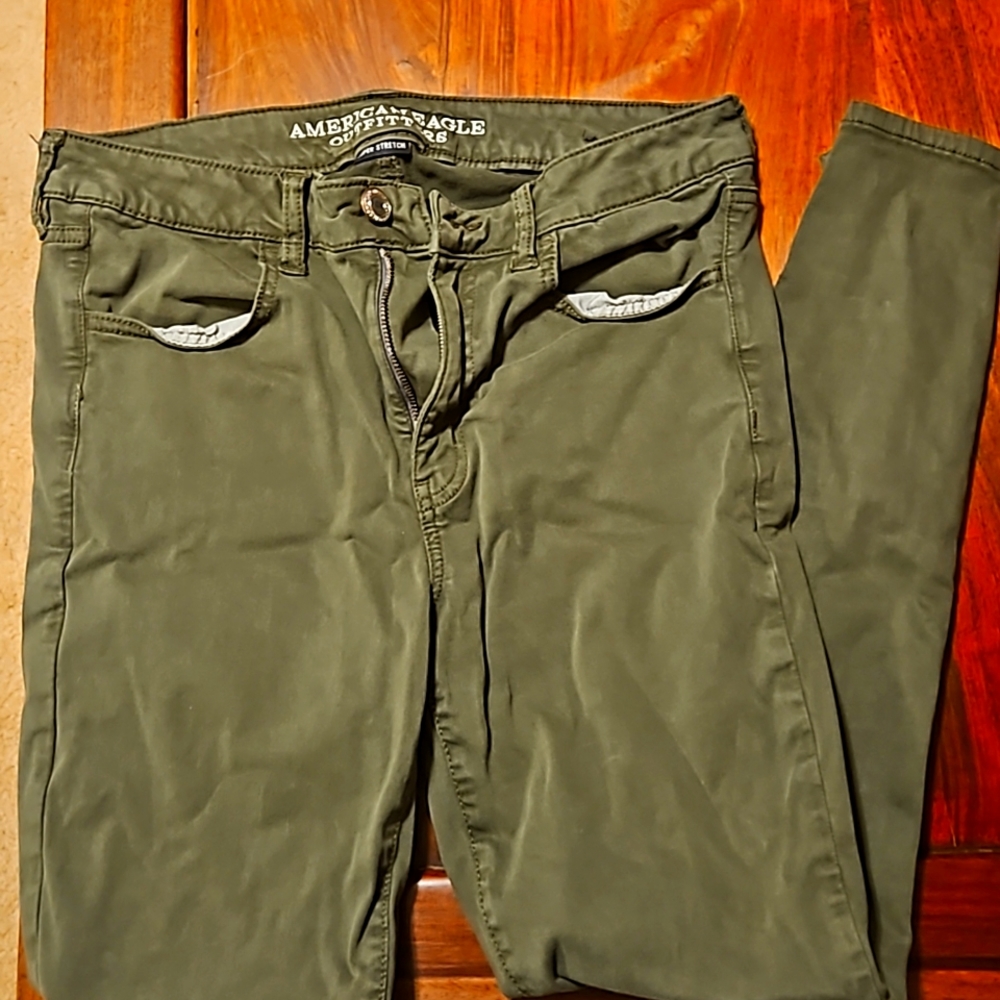 American eagle high rise jegging army green super stretch 10